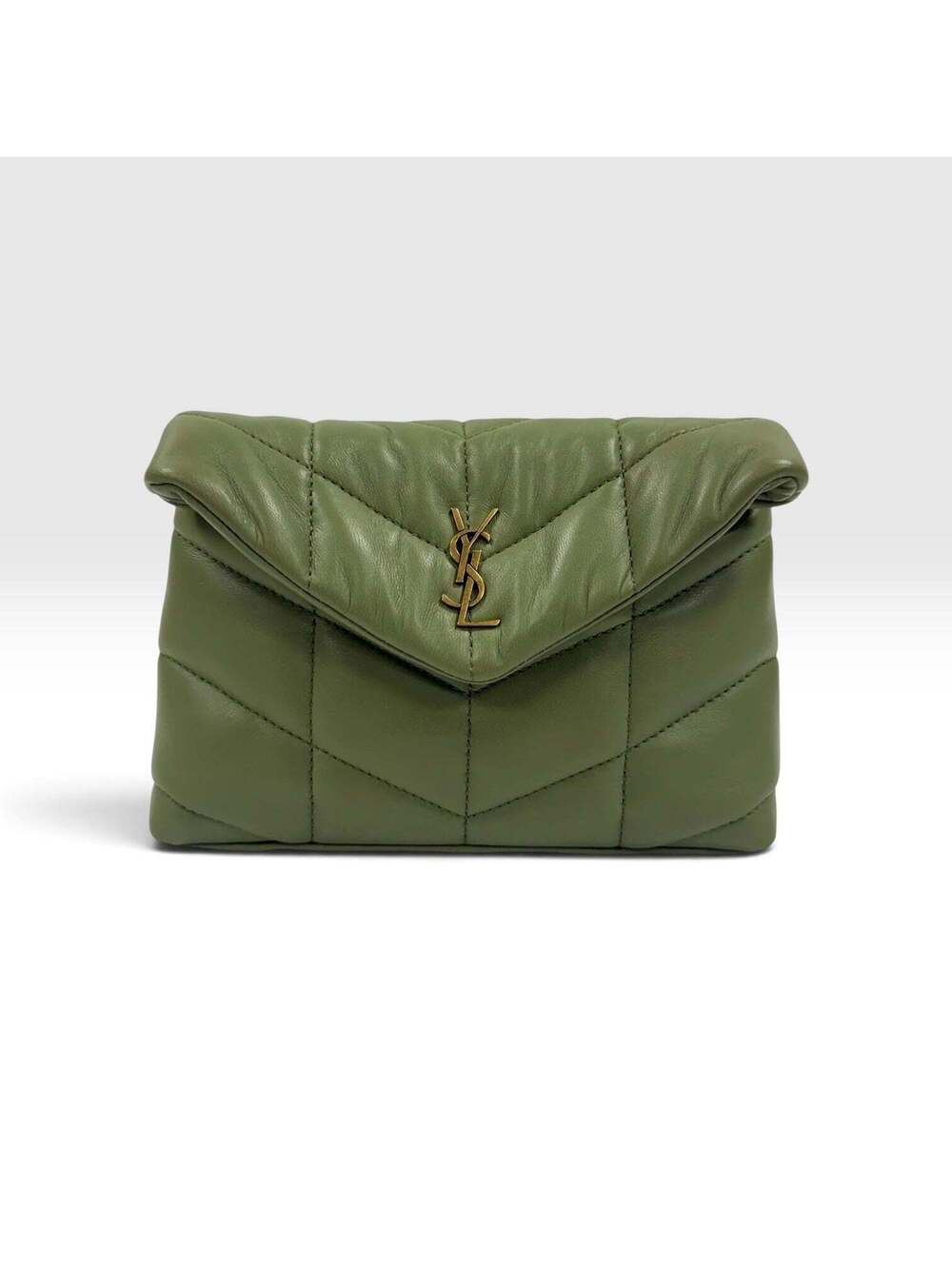 Saint Laurent Loulou Puffer Small Pouch in Olive Green Leather